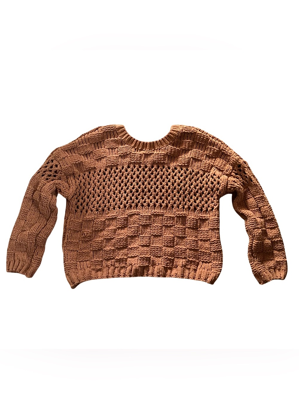 ZARA KNIT Chenille Sweater Women XL Tan Knit Textured Cozy Chunky